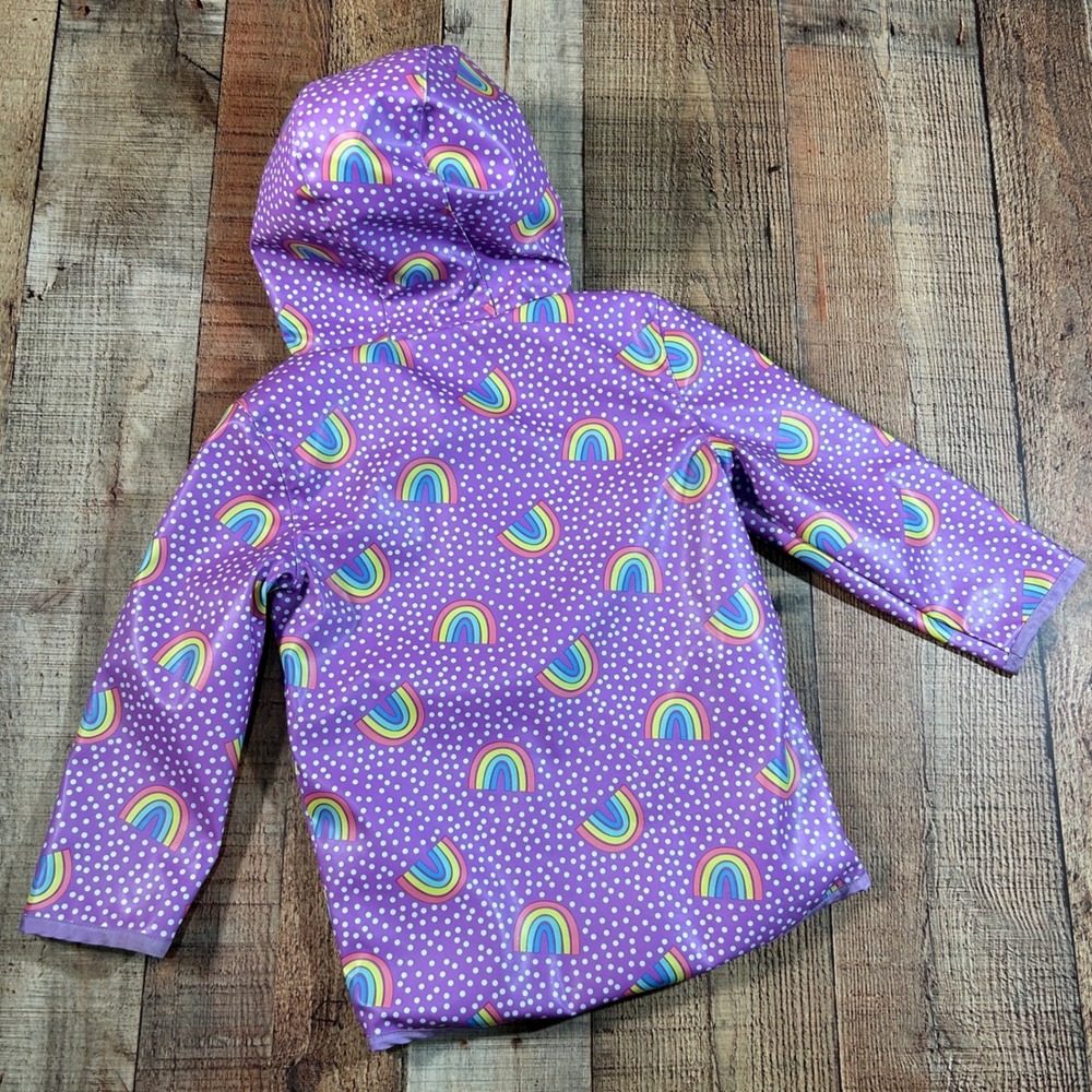 Cat & Jack Purple Rainbow Polka Dot Hooded Raincoat Water Resistant Jacket 4T - Picture 6 of 6